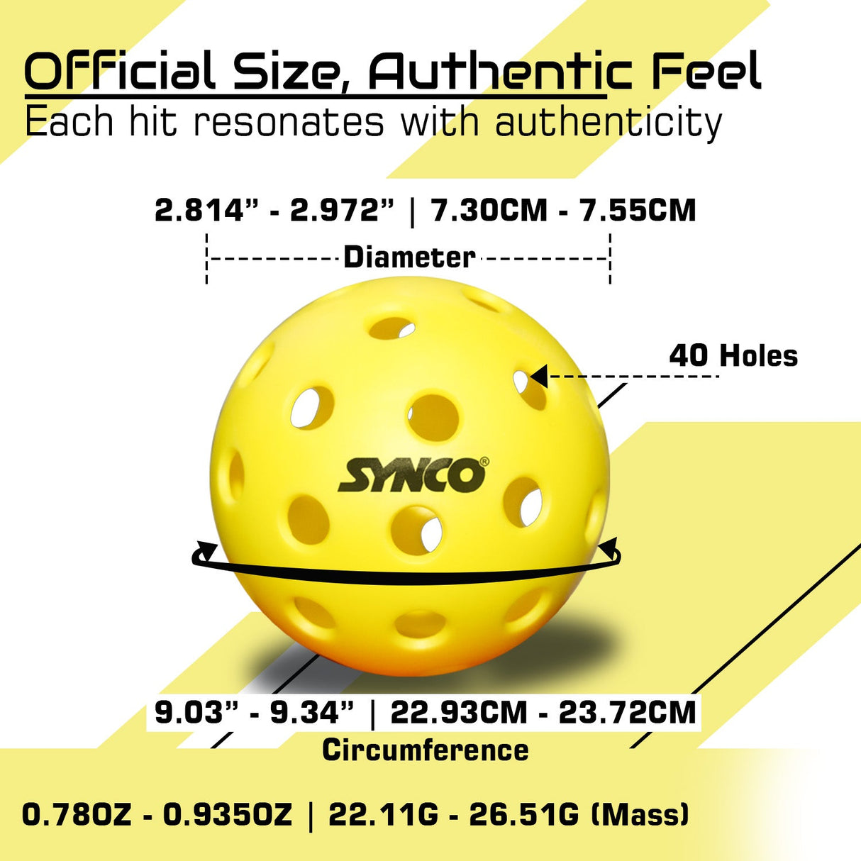 Synco Pickleball Ball S40 | High Performance Outdoor Pickleball | Set of 3