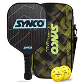 Synco Pickleball Paddle Set Carbonium Blue | 1 Pickleball Rackets and 2 Pickleballs with Carry Bag | Fiberglass Lightweight Racket with Cushion Comfort Grip