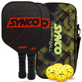Synco Pickleball Paddle Set Carbonium Red | 2 Pickleball Rackets and 4 Pickleballs with Carry Bag | Fiberglass Lightweight Racket with Cushion Comfort Grip
