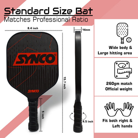Synco Pickleball Paddle Set Carbonium Red | 2 Pickleball Rackets and 4 Pickleballs with Carry Bag | Fiberglass Lightweight Racket with Cushion Comfort Grip
