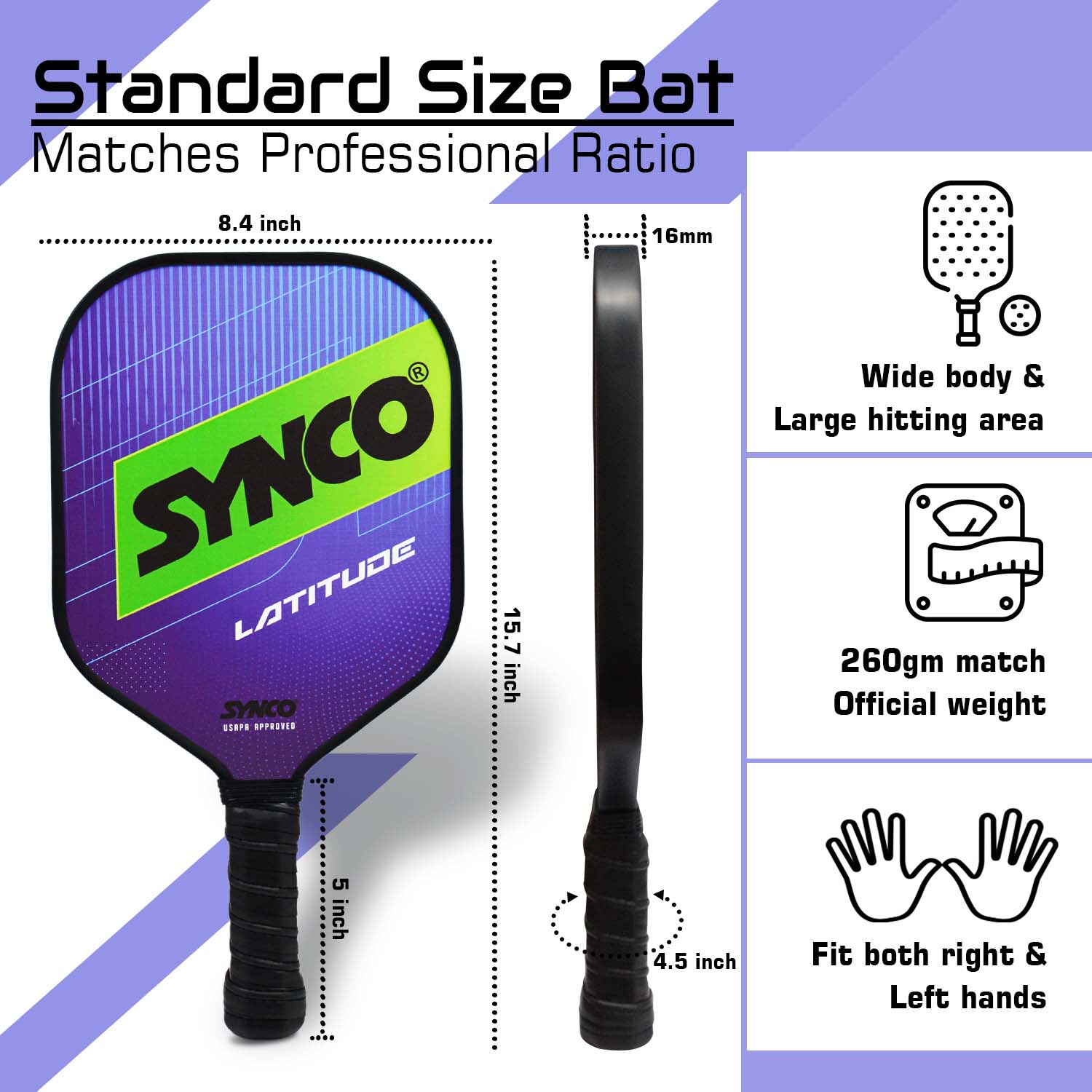 Synco Pickleball Paddle Set Latitude Blue | 2 Pickleball Rackets and 4 Pickleballs with Carry Bag | Fiberglass Lightweight Racket with Cushion Comfort Grip