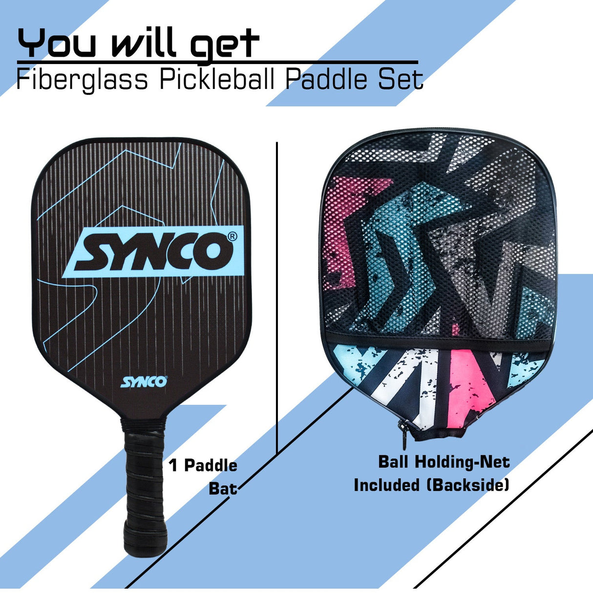 Synco Pickleball Paddle Carbonium Blue | Pickleball Racket Lightweight with 16mm Thickness