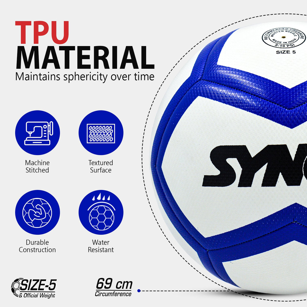 Synco Prisma Football | Professional Soccer Ball comes with Hydra Lock Tech | Size 5