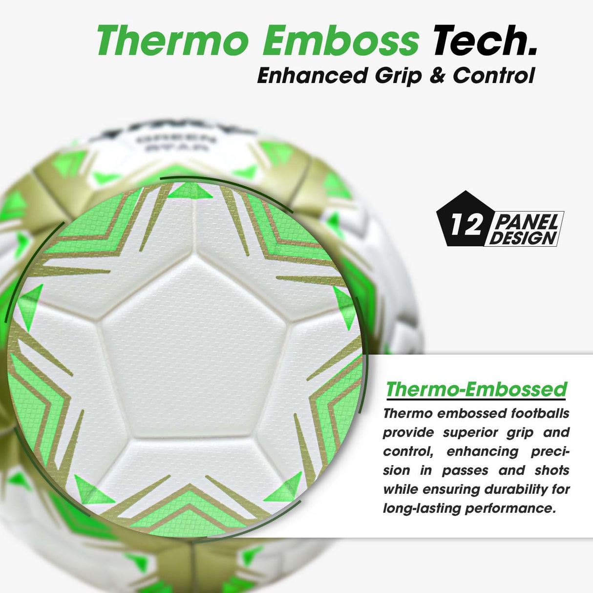 Synco Green Star Embossed Football | Professional Match Ball | TPU Machine Stitched | Size-5
