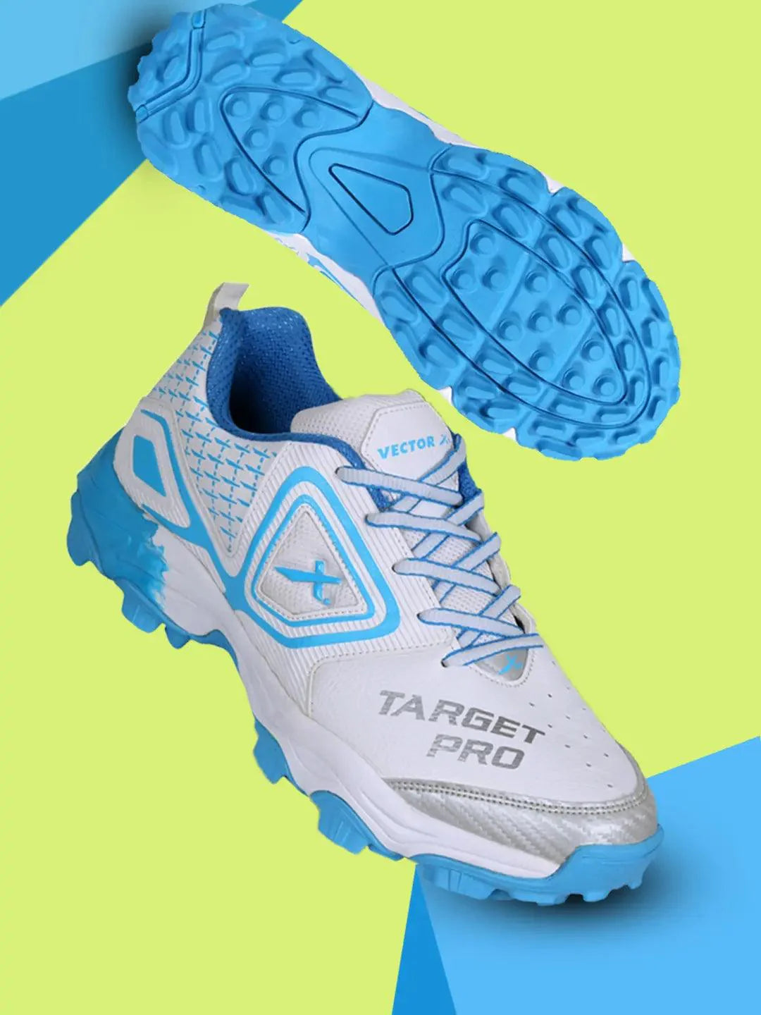 VECTOR X Target Pro Cricket Shoes For Men (White, Blue)