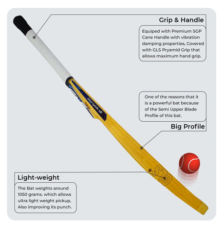 GLS Destroyer Teak Kashmir Willow Scoop Bat For Hard Tennis Ball | Greenland Enterprises (Gls Sports)