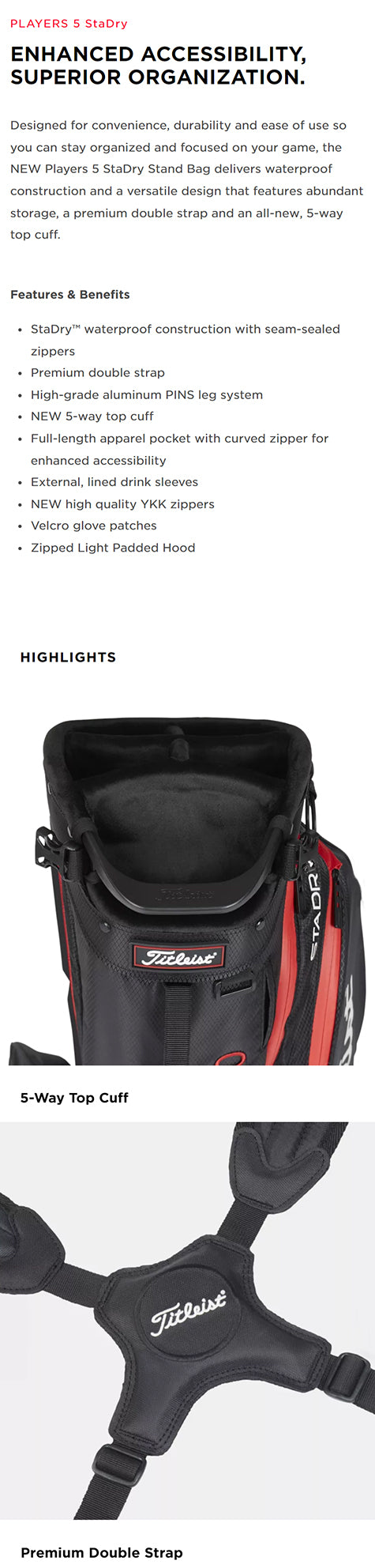 Titleist Players 5 Stadry Stand Bag