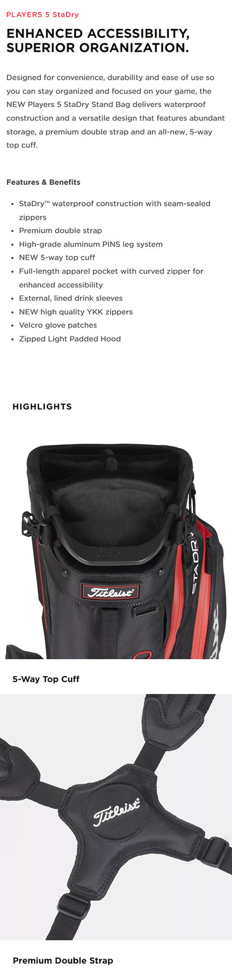 Titleist Players 5 Stadry Stand Bag
