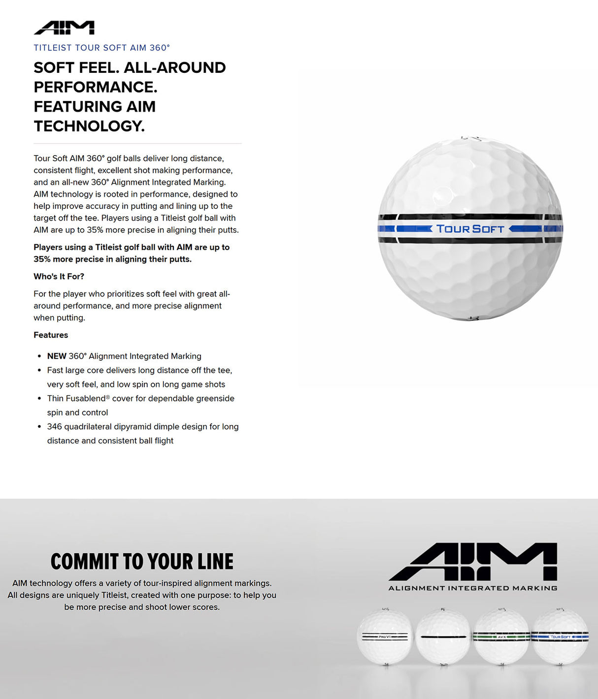 Titleist Tour Soft AIM 360 Golf Balls - White