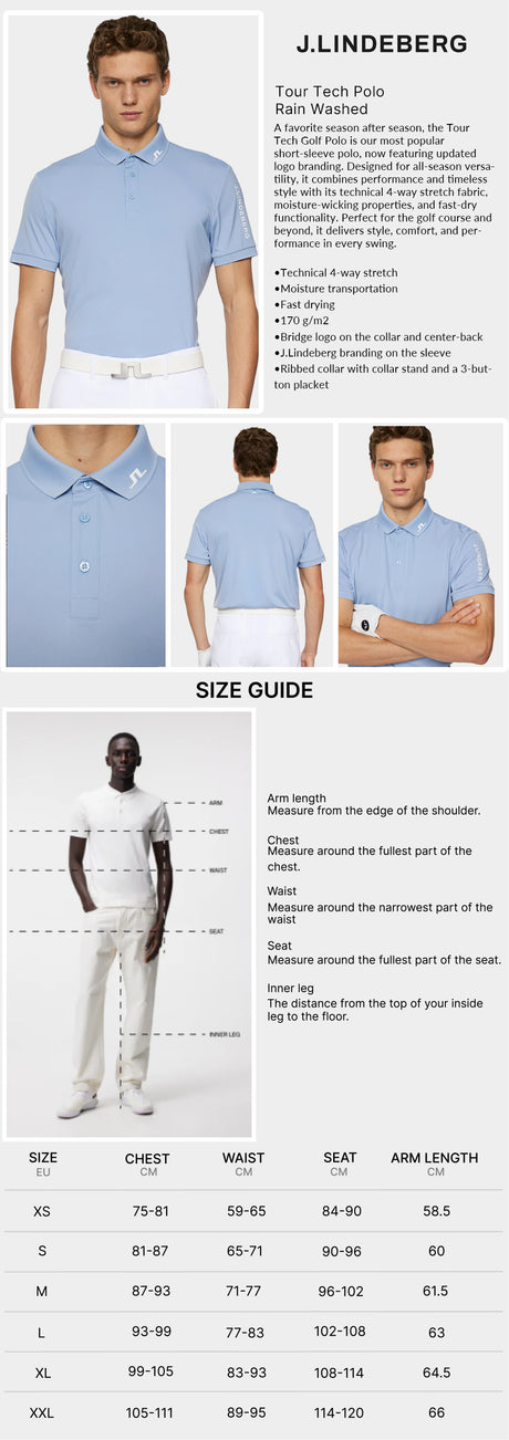 J Lindeberg Men’s Tour Tec Golf Polo - Rain Washed