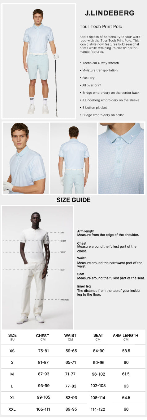 J Lindeberg Men's Tour Tech Print Golf Polo - Shadow Bridge Winter Sky S