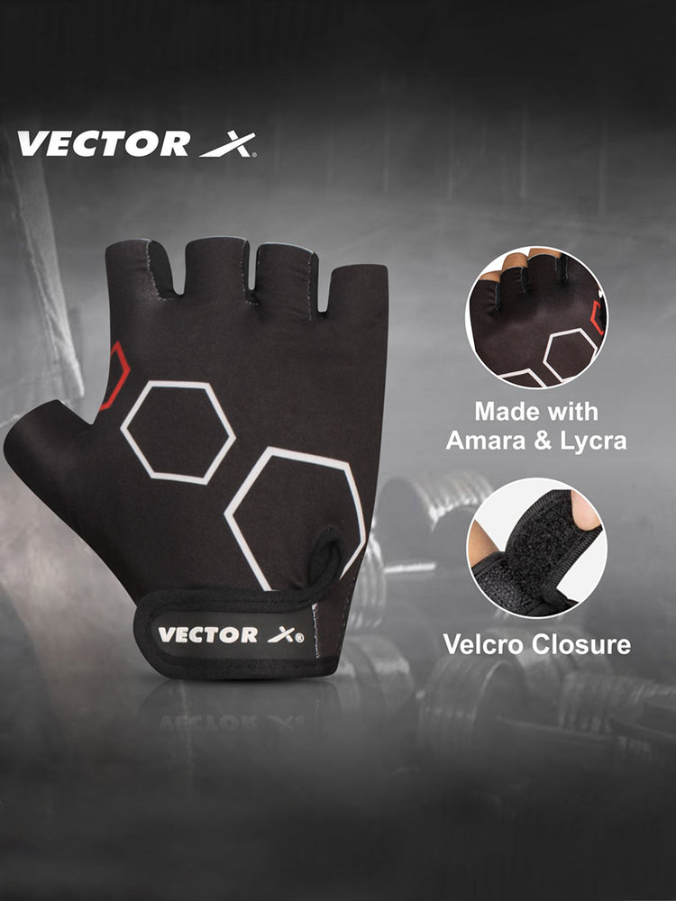 Vector X VX-300 Hexa Gym Fitness Fingerless Gloves for Men and Women Sports Practice Gloves Wrist Support Use for Gym, Weight Lifting,Fitness,Exercise