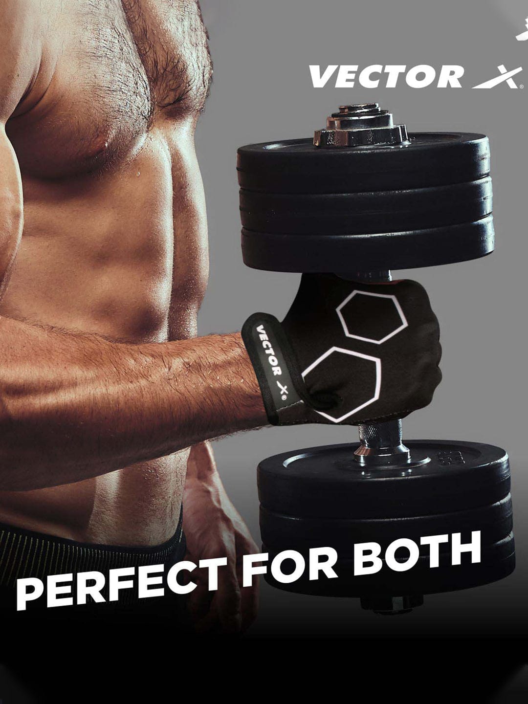 Vector X VX-300 Hexa Gym Fitness Fingerless Gloves for Men and Women Sports Practice Gloves Wrist Support Use for Gym, Weight Lifting,Fitness,Exercise