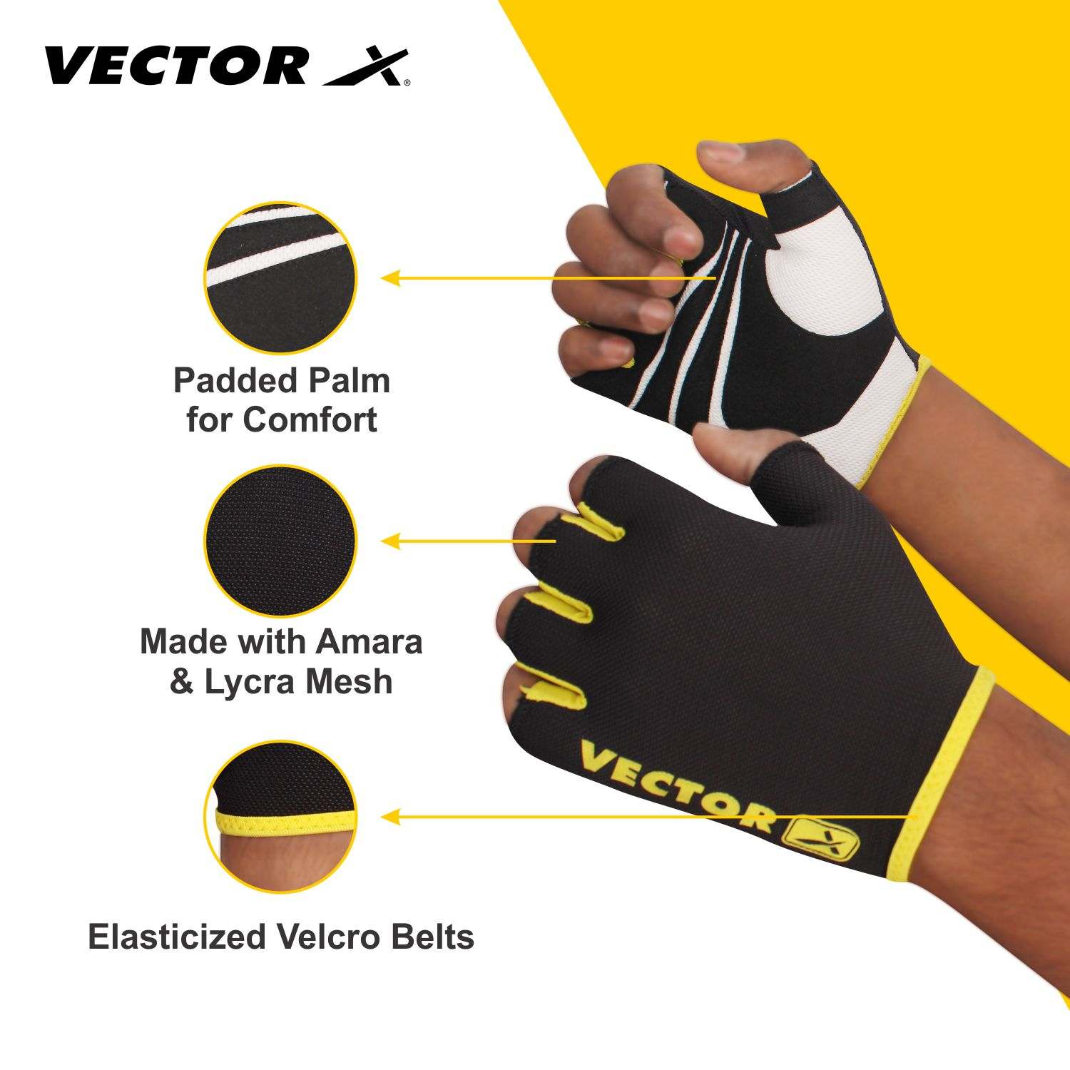 Vector X VX 450 Unisex Workout Fingerless Weight Lifting Gloves for Men and Women Excellent Grip for Weightlifting, Cycling, Exercise, Training, Pull ups, Fitness, Climbing and Rowing