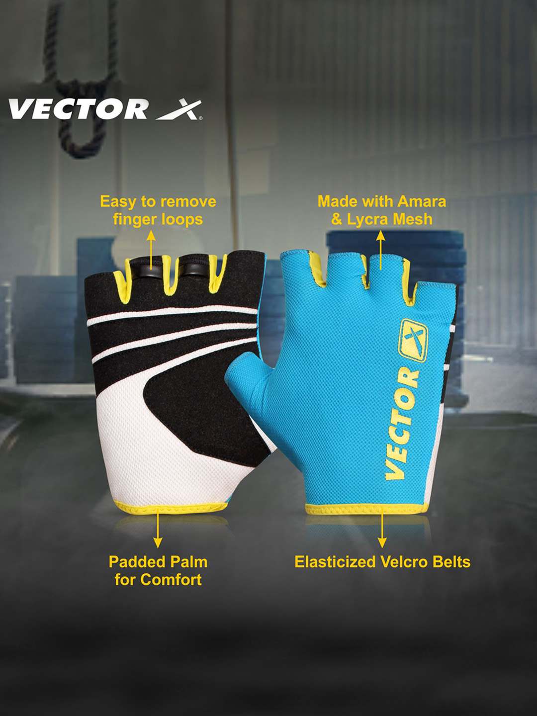 Vector X VX 450 Unisex Workout Fingerless Weight Lifting Gloves for Men and Women Excellent Grip for Weightlifting, Cycling, Exercise, Training, Pull ups, Fitness, Climbing and Rowing
