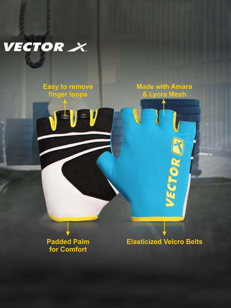 Vector X VX 450 Unisex Workout Fingerless Weight Lifting Gloves for Men and Women Excellent Grip for Weightlifting, Cycling, Exercise, Training, Pull ups, Fitness, Climbing and Rowing