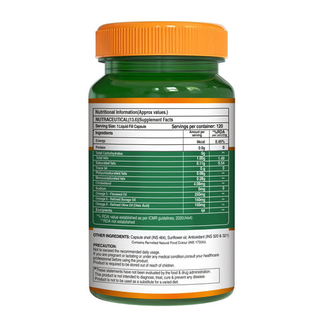 Veg Omega 3-6-9 Capsules  120 Count | Flaxseed & Sea Buckthorn