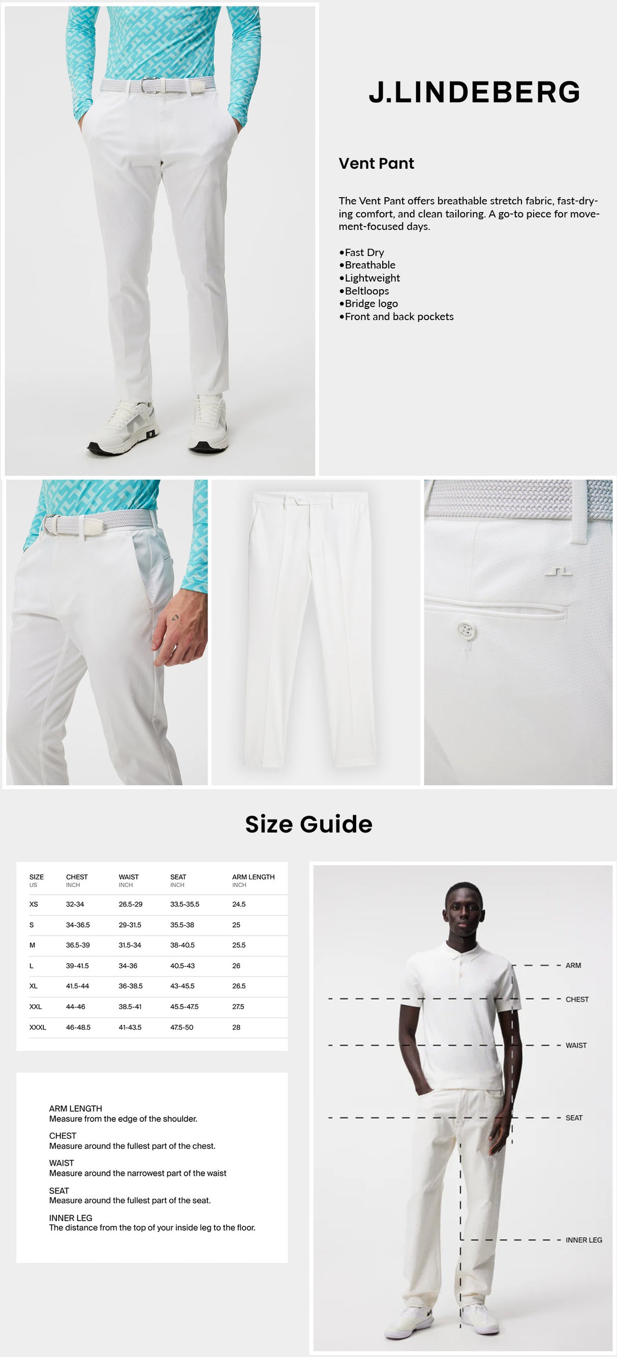 J Lindeberg Men's Vent Pant - White