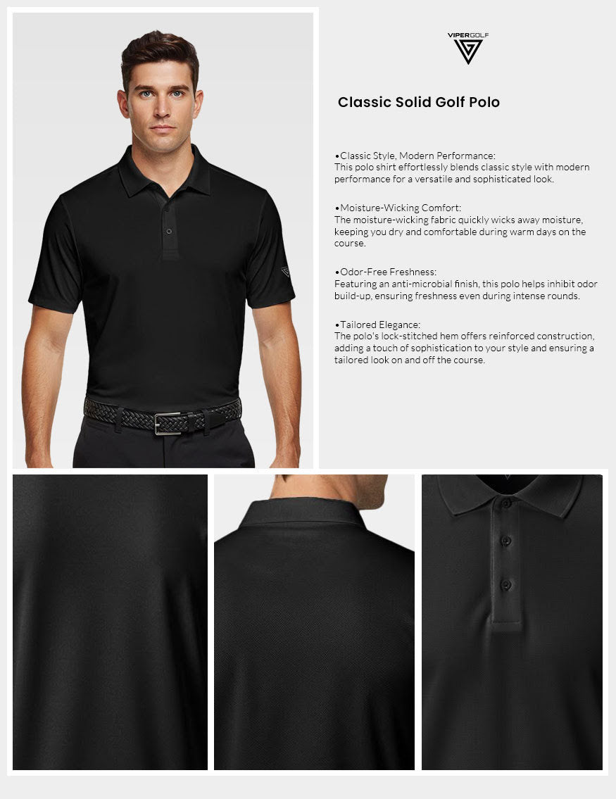 Viper Golf Men's Classic Solid Golf Polo - Black (Indian Sizes)