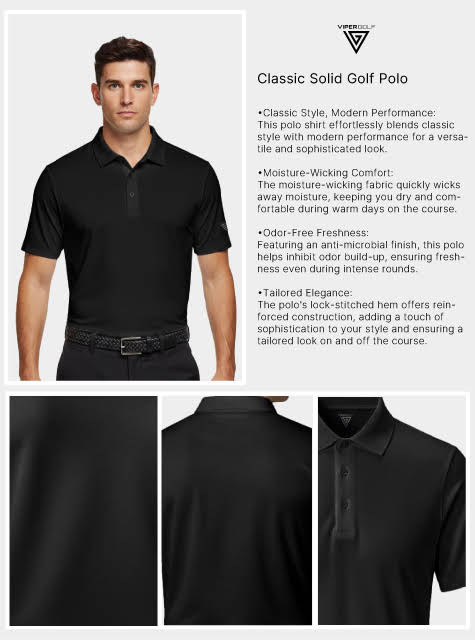 Viper Golf Men's Classic Solid Golf Polo - Black (Indian Sizes)