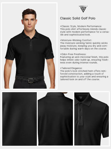 Viper Golf Men's Classic Solid Golf Polo - Black (Indian Sizes)