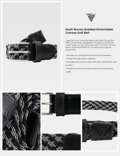 Viper Golf Multi Woven Braided Stretchable Canvas Golf Belt - Black/White
