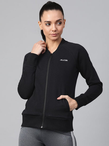 Alcis Women Black Solid Lightweight Sporty Jacket | Alcis