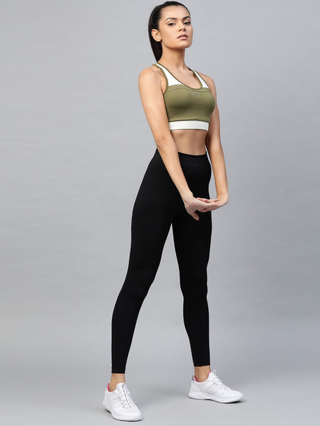 Alcis Women Olive Green Full Coverage Lightly Padded Workout Bra | Alcis