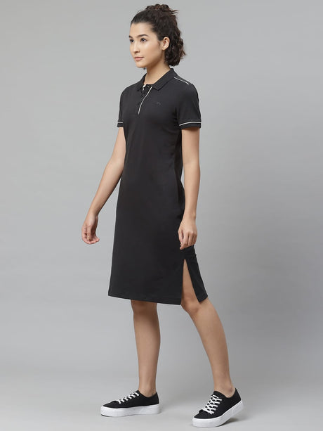 Alcis Women Black Solid Pure Cotton Sustainable T-shirt Dress | Alcis