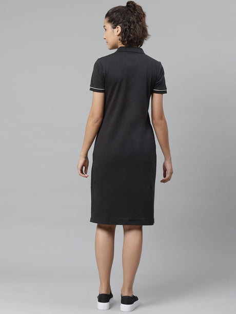 Alcis Women Black Solid Pure Cotton Sustainable T-shirt Dress | Alcis