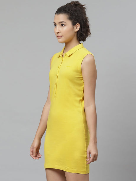 Alcis Women Yellow Solid Pure Cotton Sustainable T-shirt Dress | Alcis