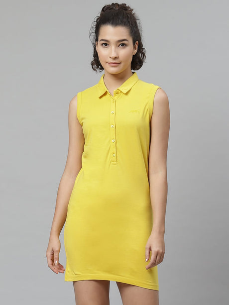 Alcis Women Yellow Solid Pure Cotton Sustainable T-shirt Dress | Alcis