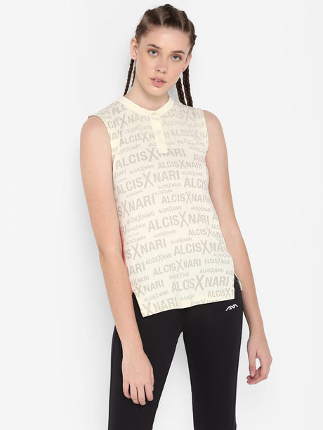 Alcis Women Printed Off White Polo T Shirt | Alcis