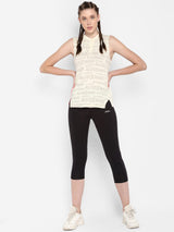 Alcis Women Printed Off White Polo T Shirt