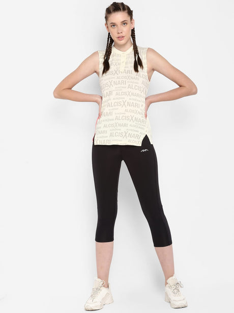 Alcis Women Printed Off White Polo T Shirt | Alcis