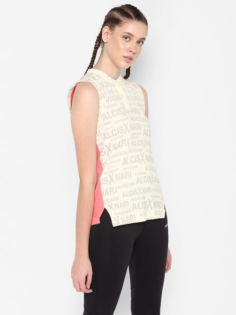 Alcis Women Printed Off White Polo T Shirt | Alcis