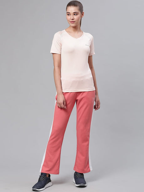 Alcis Women Coral Pink Slim Fit Solid Track Pants | Alcis