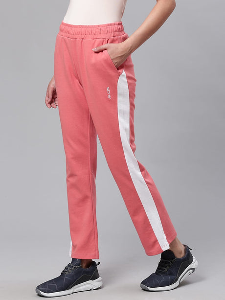 Alcis Women Coral Pink Slim Fit Solid Track Pants | Alcis