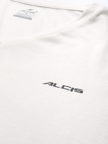Alcis Women Off-White Solid V-Neck High-Low Training T-shirt | Alcis
