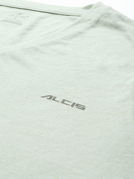 Alcis Women Green Solid V-Neck High-Low Training T-shirt | Alcis