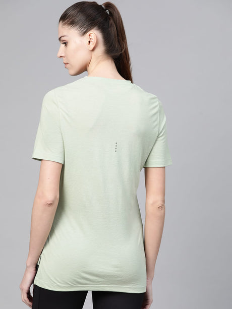 Alcis Women Green Solid V-Neck High-Low Training T-shirt | Alcis