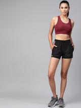 Alcis Women Black Solid Slim Fit Regular Shorts