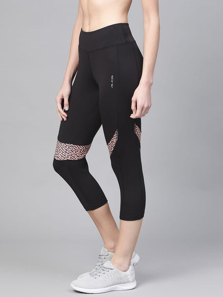 Alcis Women Black Solid Three-Fourth Training Tights | Alcis