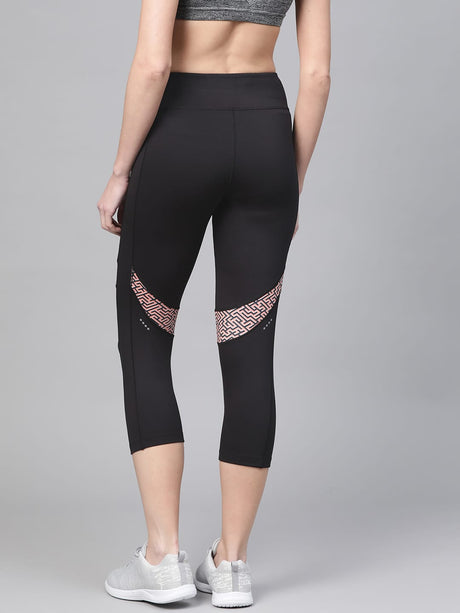 Alcis Women Black Solid Three-Fourth Training Tights | Alcis