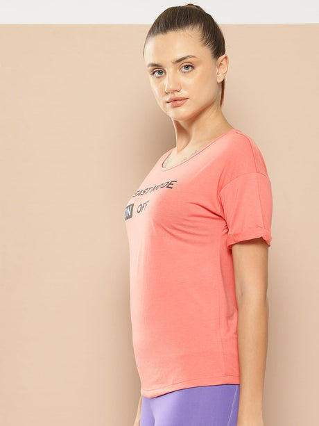 Alcis Women Peach-Coloured Printed Round Neck T-shirt | Alcis
