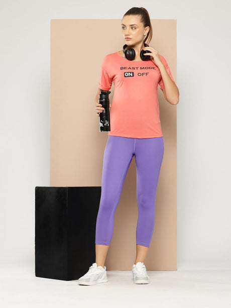 Alcis Women Peach-Coloured Printed Round Neck T-shirt | Alcis