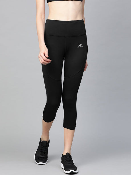 Alcis Women Black Solid Cropped Training Tights | Alcis