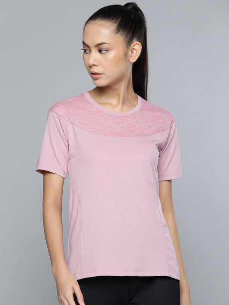 Alcis Women Pink Printed Slim Fit Round Neck T-shirt | Alcis
