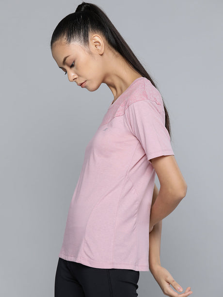 Alcis Women Pink Printed Slim Fit Round Neck T-shirt | Alcis