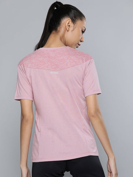 Alcis Women Pink Printed Slim Fit Round Neck T-shirt | Alcis